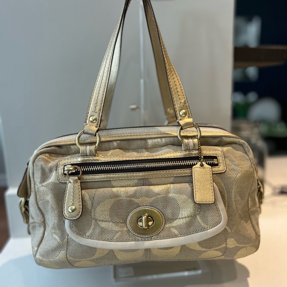 Coach Gold Shoulder Bag with Glossy Finish